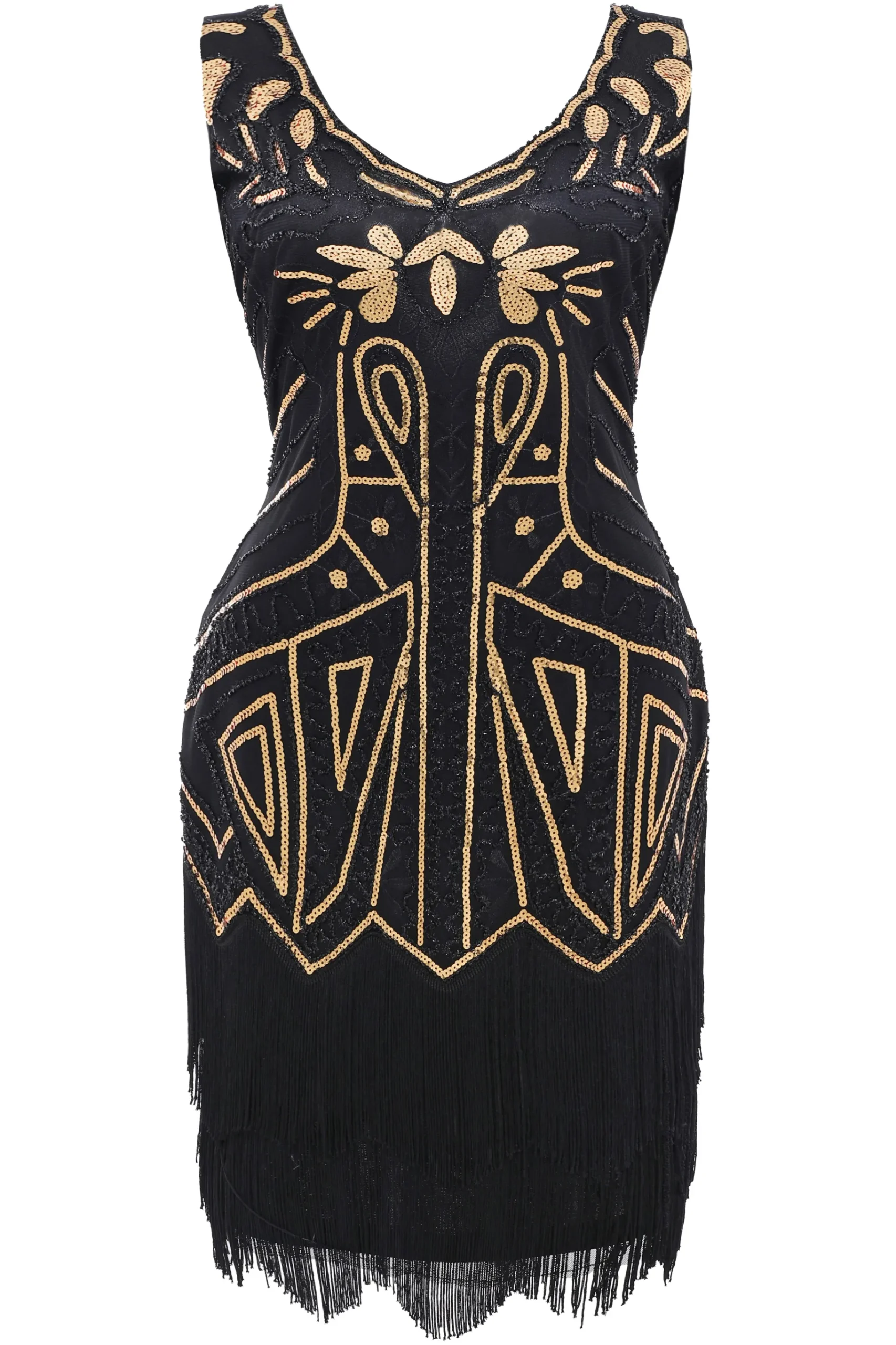 BABEYOND Dresses|Tiered Tassel Vintage Flapper Plus Dress Black/Gold