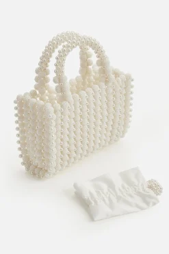 BABEYOND Handbags|Top Handle Pearl Beaded Evening Bag Cream