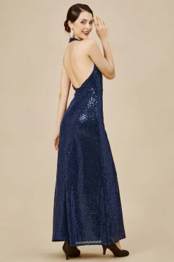 BABEYOND Dresses|V Neck Hanging Sequin Maxi Dress Navy Blue