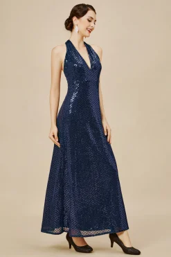 BABEYOND Dresses|V Neck Hanging Sequin Maxi Dress Navy Blue