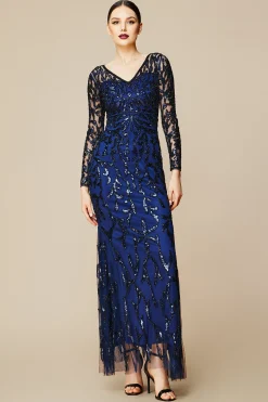 BABEYOND Dresses|V Neck Sequin Bodycon Fitted Dress Navy Blue