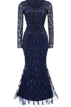 BABEYOND Dresses|V Neck Sequin Bodycon Fitted Dress Navy Blue