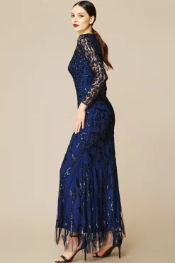 BABEYOND Dresses|V Neck Sequin Bodycon Fitted Dress Navy Blue