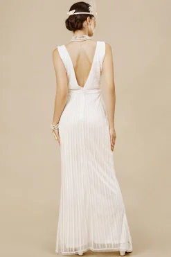 BABEYOND Dresses|V Neck Sequin Frontal Slit Dress White