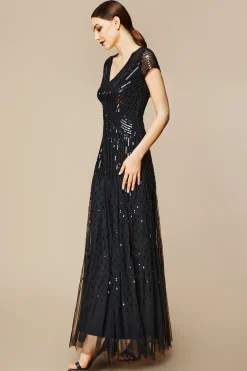 BABEYOND Dresses|V Neck Sequin Maxi Bodycon Dress Black