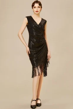 BABEYOND Dresses|V Neck Tie Sequin Fringe Dress