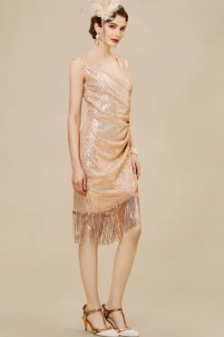 BABEYOND Dresses|V Neck Tie Sequin Fringe Dress