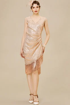 BABEYOND Dresses|V Neck Tie Sequin Fringe Dress