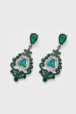 BABEYOND Jewelry|Vintage Baroque Diamond Cutout Earrings Dark Green