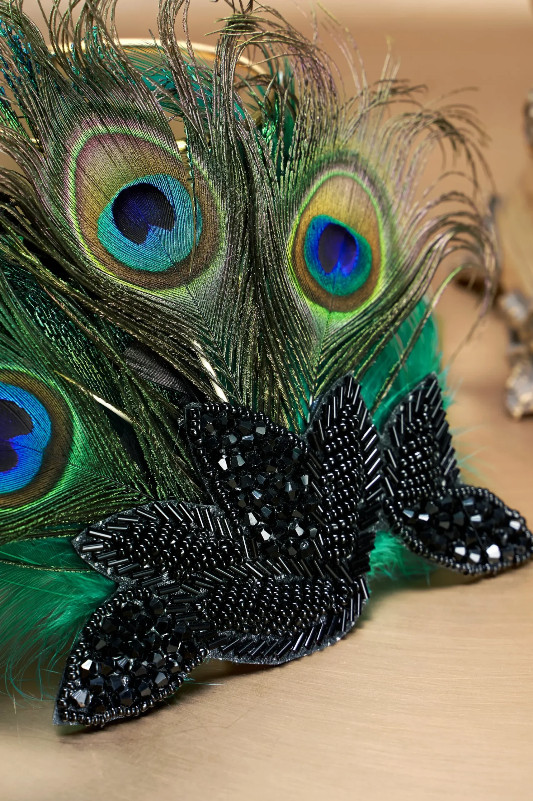 BABEYOND Headpieces & Fascinators|Vintage Beaded Peacock Headpiece Dark Green