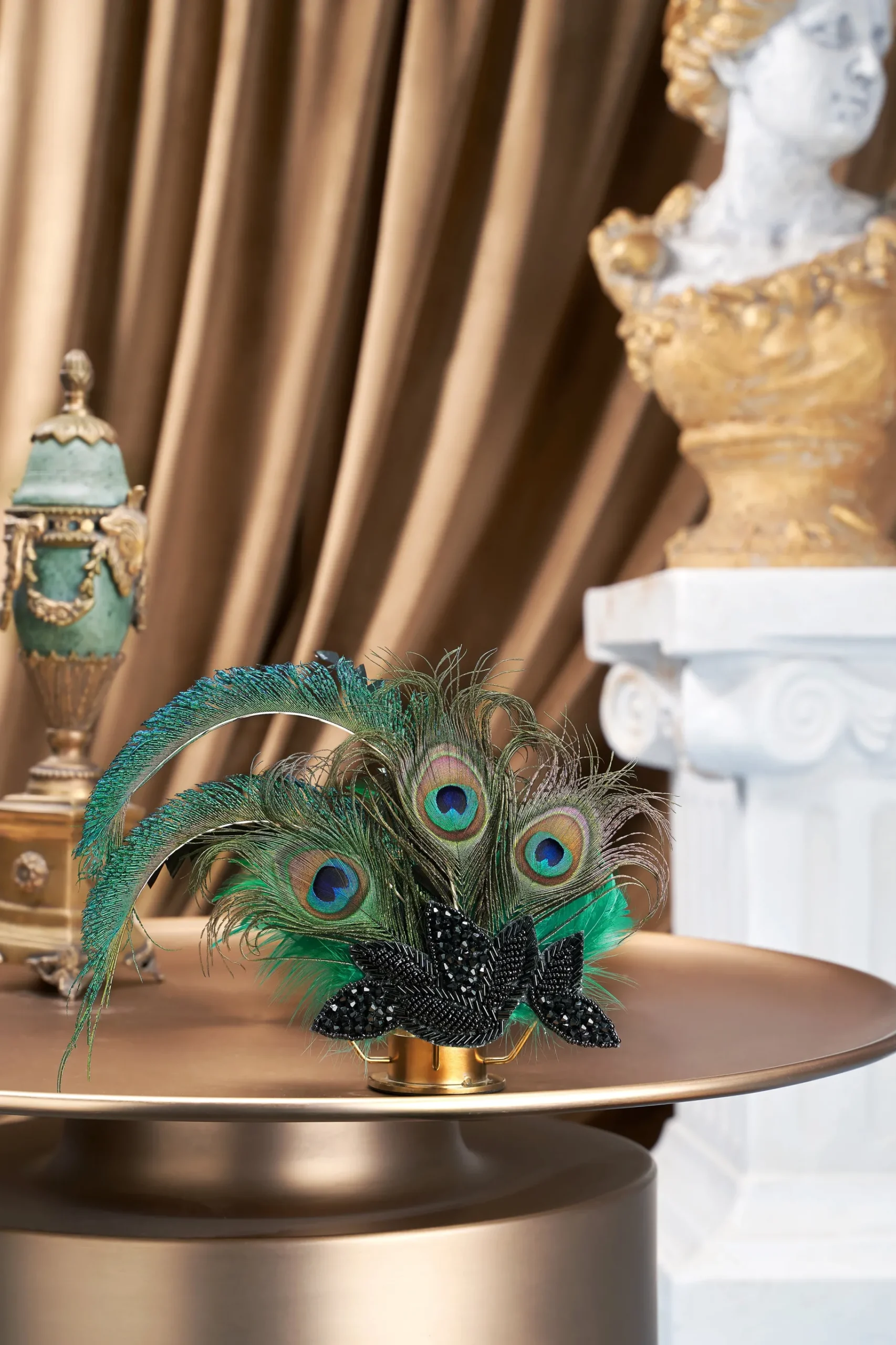 BABEYOND Headpieces & Fascinators|Vintage Beaded Peacock Headpiece Dark Green