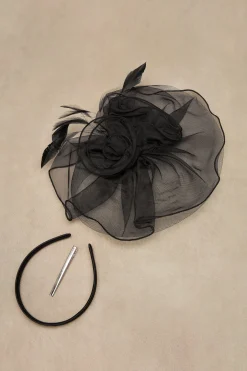 BABEYOND Headpieces & Fascinators|Vintage Floral Mesh Feather Fascinator Black