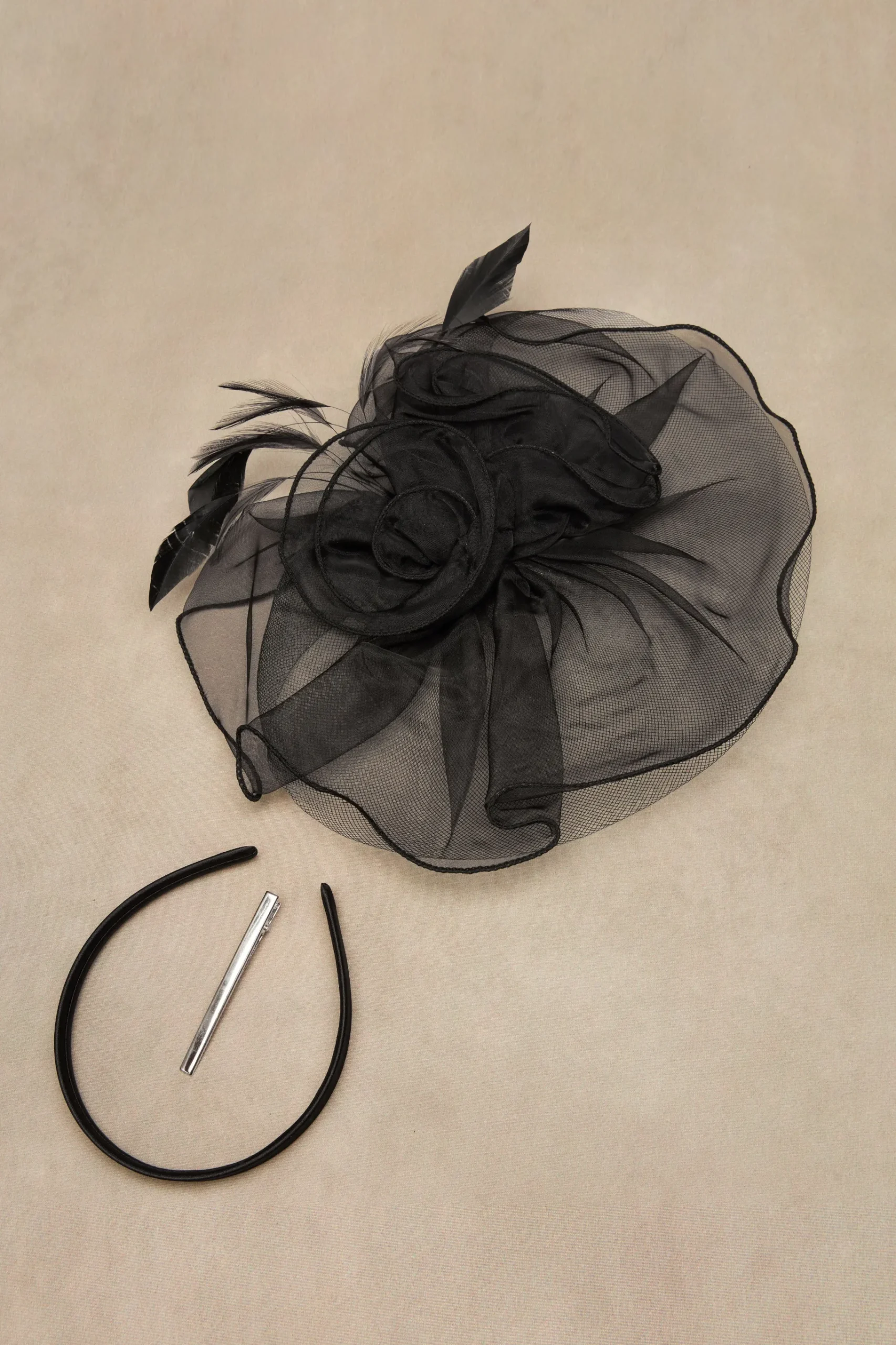 BABEYOND Headpieces & Fascinators|Vintage Floral Mesh Feather Fascinator Black