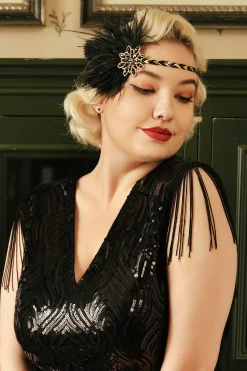 BABEYOND Headpieces & Fascinators|Vintage Ostrich Feather Headband Black/Gold