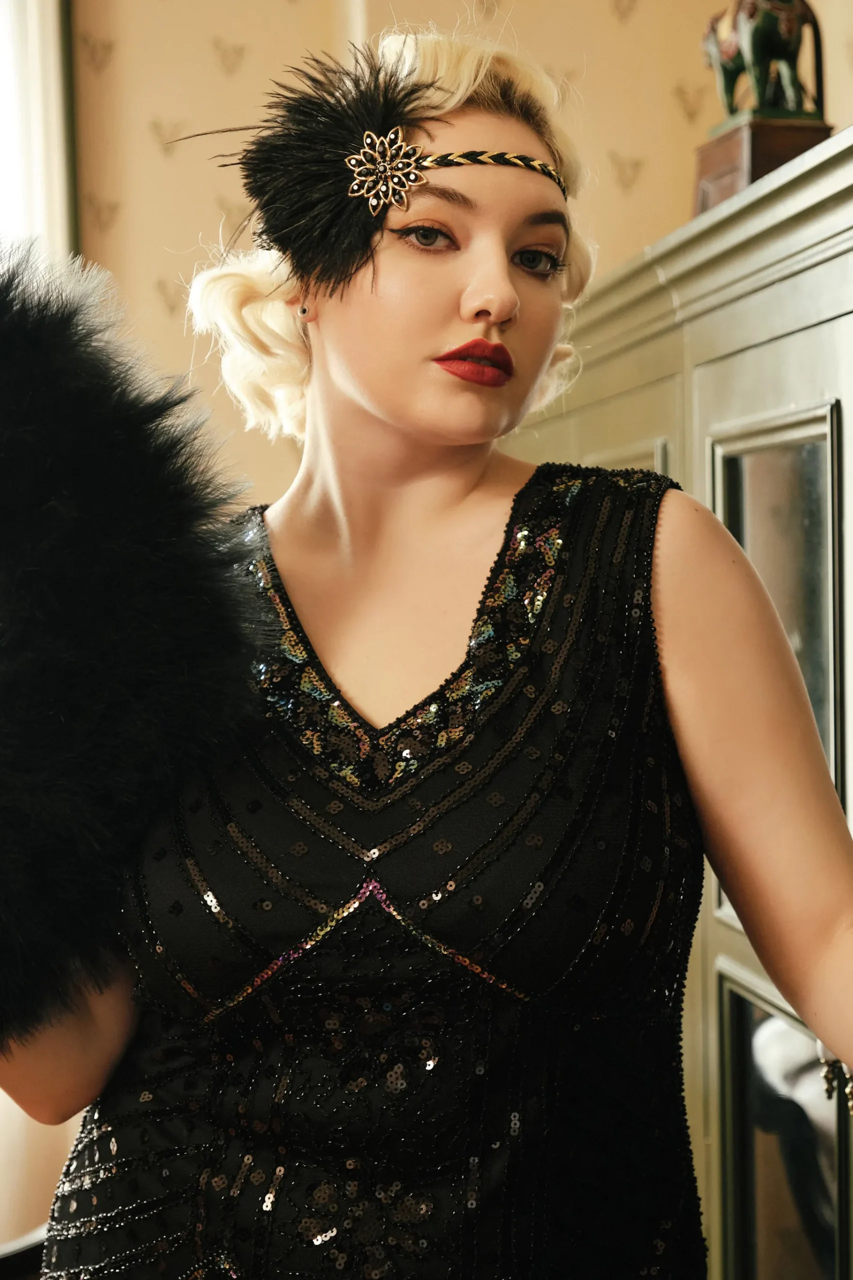 BABEYOND Headpieces & Fascinators|Vintage Ostrich Feather Headband Black/Gold