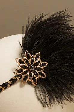 BABEYOND Headpieces & Fascinators|Vintage Ostrich Feather Headband Black/Gold