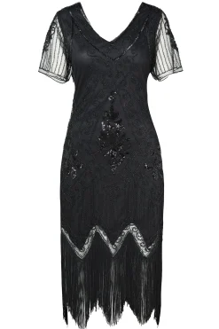 BABEYOND Dresses|Vintage Paisley Flapper Fringe Plus Dress Black