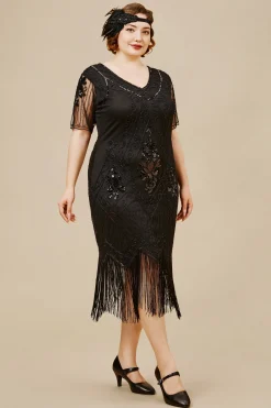 BABEYOND Dresses|Vintage Paisley Flapper Fringe Plus Dress Black