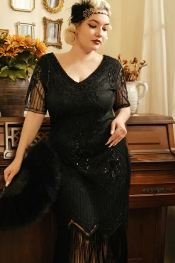 BABEYOND Dresses|Vintage Paisley Flapper Fringe Plus Dress Black