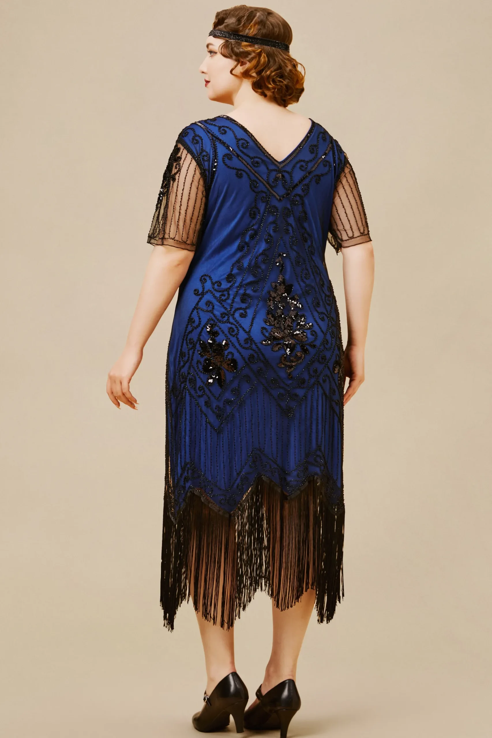 BABEYOND Dresses|Vintage Paisley Flapper Gatsby Plus Dress Dark Blue