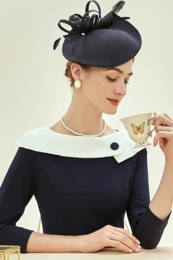 BABEYOND Headpieces & Fascinators|Vintage Pillbox Feather Cocktail Fascinator Black