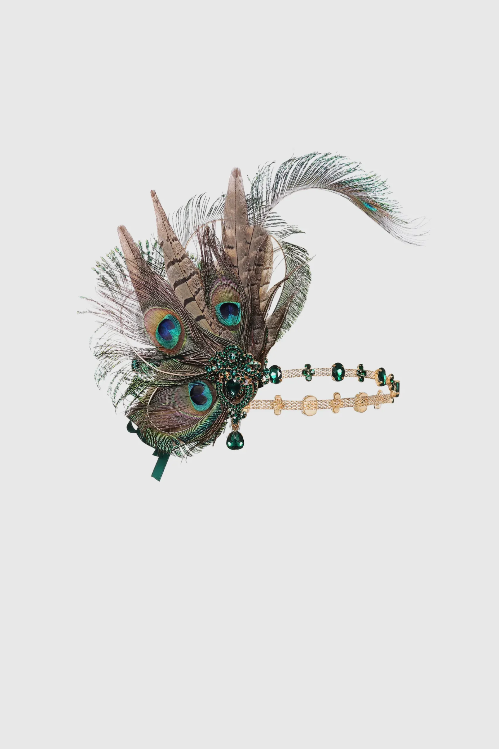 BABEYOND Headpieces & Fascinators|Vintage Rhinestone Peacock Feather Headpiece Dark Green