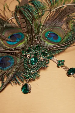 BABEYOND Headpieces & Fascinators|Vintage Rhinestone Peacock Feather Headpiece Dark Green