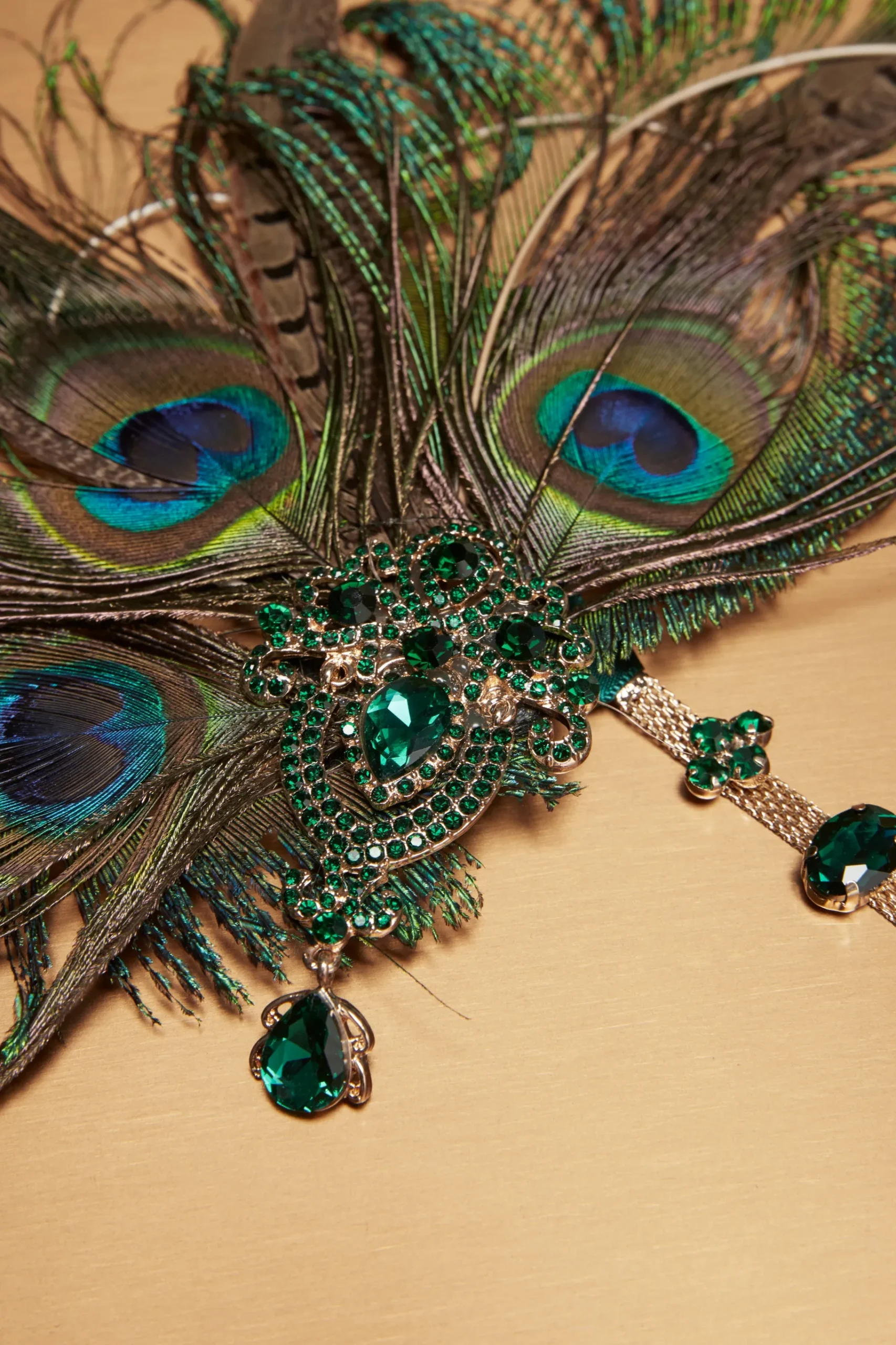 BABEYOND Headpieces & Fascinators|Vintage Rhinestone Peacock Feather Headpiece Dark Green