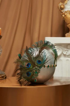 BABEYOND Headpieces & Fascinators|Vintage Rhinestone Peacock Feather Headpiece Dark Green