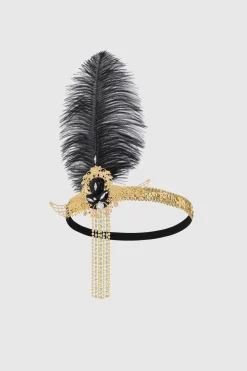 BABEYOND Headpieces & Fascinators|Vintage Sequin Chain Ostrich Headdress Black/Gold