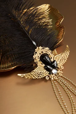 BABEYOND Headpieces & Fascinators|Vintage Sequin Chain Ostrich Headdress Black/Gold