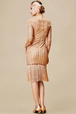 BABEYOND Dresses|Vintage Sheer Sleeve Cocktail Party Dress Champagne