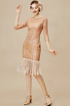 BABEYOND Dresses|Vintage Sheer Sleeve Cocktail Party Dress Champagne