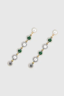 BABEYOND Jewelry|Vintage Two Tone Crystal Pearl Earrings Dark Green