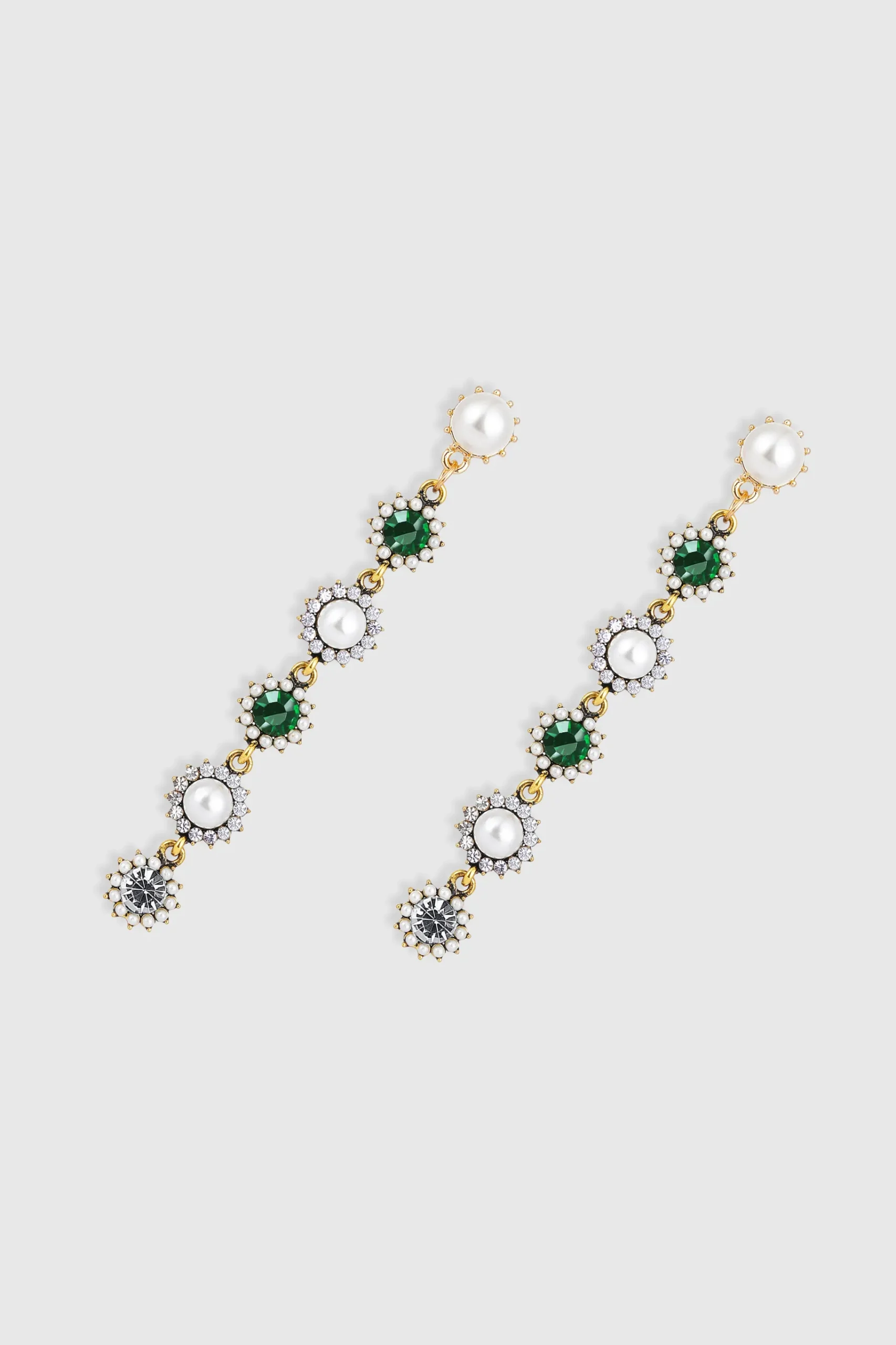 BABEYOND Jewelry|Vintage Two Tone Crystal Pearl Earrings Dark Green