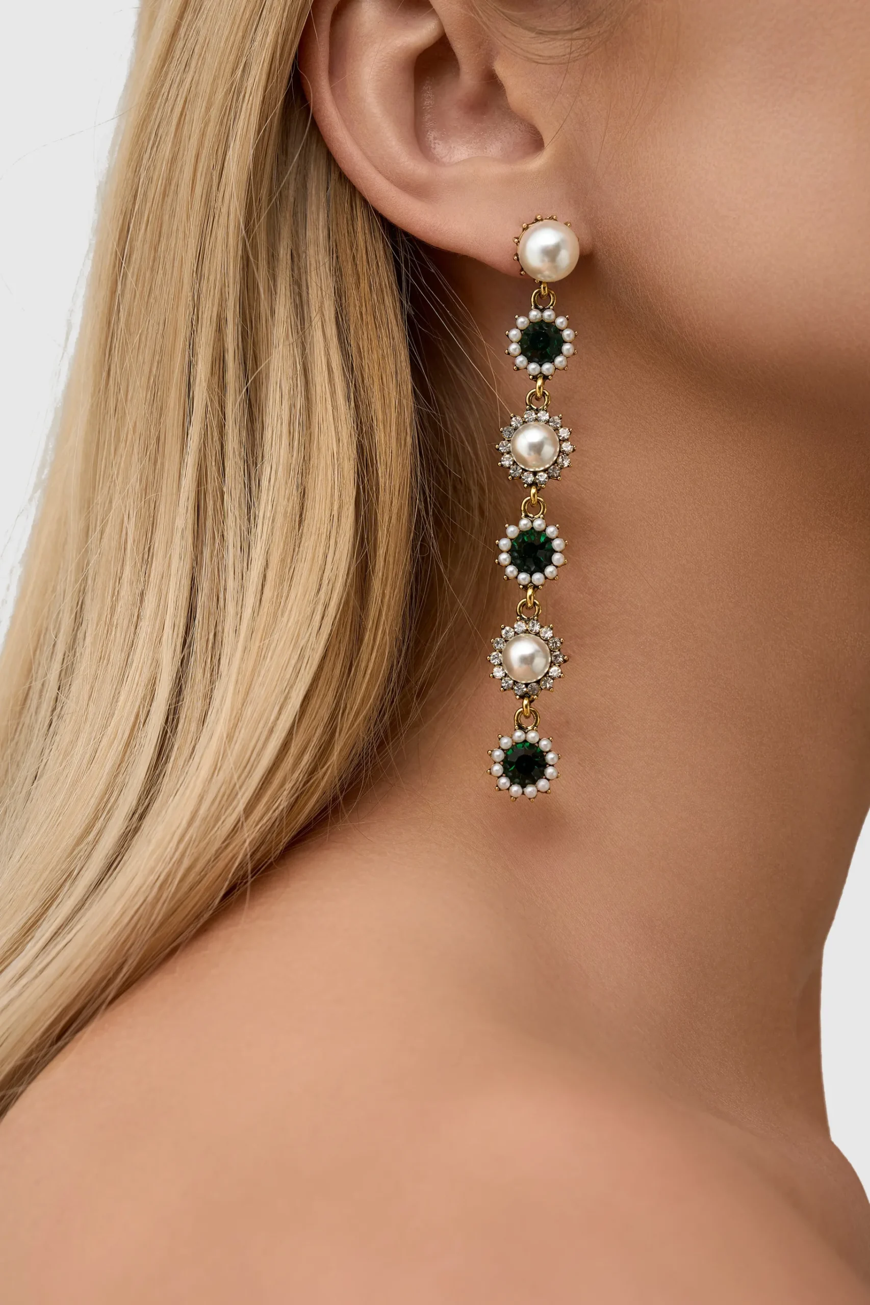 BABEYOND Jewelry|Vintage Two Tone Crystal Pearl Earrings Dark Green