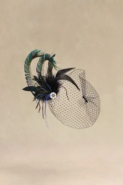BABEYOND Headpieces & Fascinators|Vintage Veil Peacock Feather Fascinator Dark Green