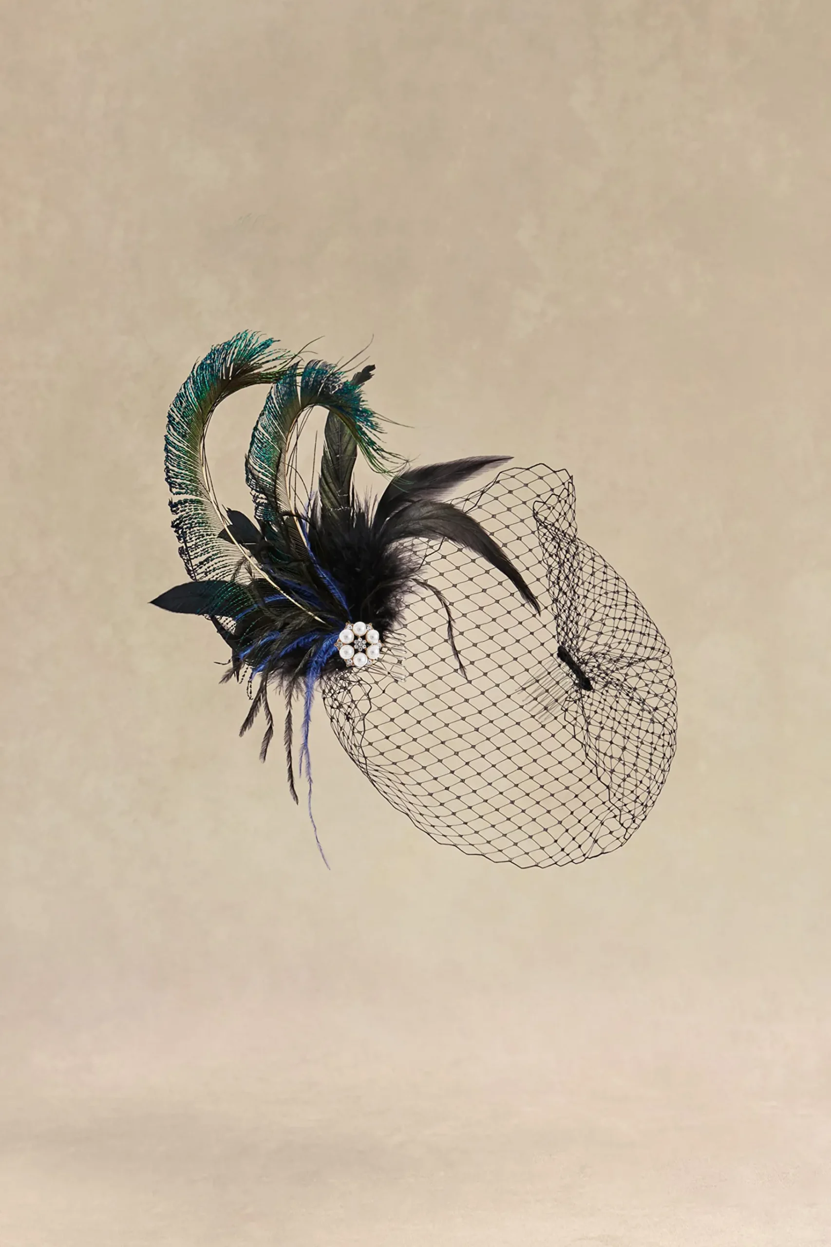 BABEYOND Headpieces & Fascinators|Vintage Veil Peacock Feather Fascinator Dark Green