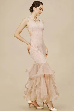BABEYOND Dresses|V-Neck Sleeveless Tulle Mermaid Dress Champagne