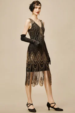 BABEYOND Dresses|Zouzou Art Deco Flapper Dress Black/Gold