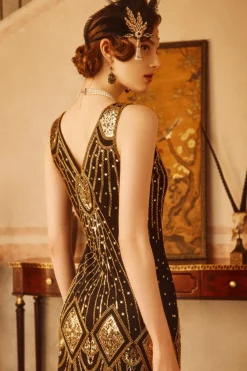 BABEYOND Dresses|Zouzou Art Deco Flapper Dress Black/Gold