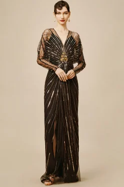 BABEYOND Dresses|Zouzou Crystal-Encrusted Evening Gown Black/Gold