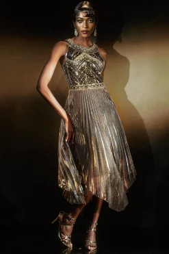 BABEYOND Dresses|Zouzou Metallic Beading Flapper Dress Black/Gold