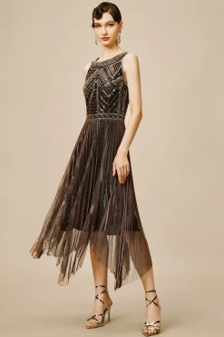 BABEYOND Dresses|Zouzou Metallic Beading Flapper Dress Black/Gold
