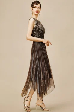 BABEYOND Dresses|Zouzou Metallic Beading Flapper Dress Black/Gold